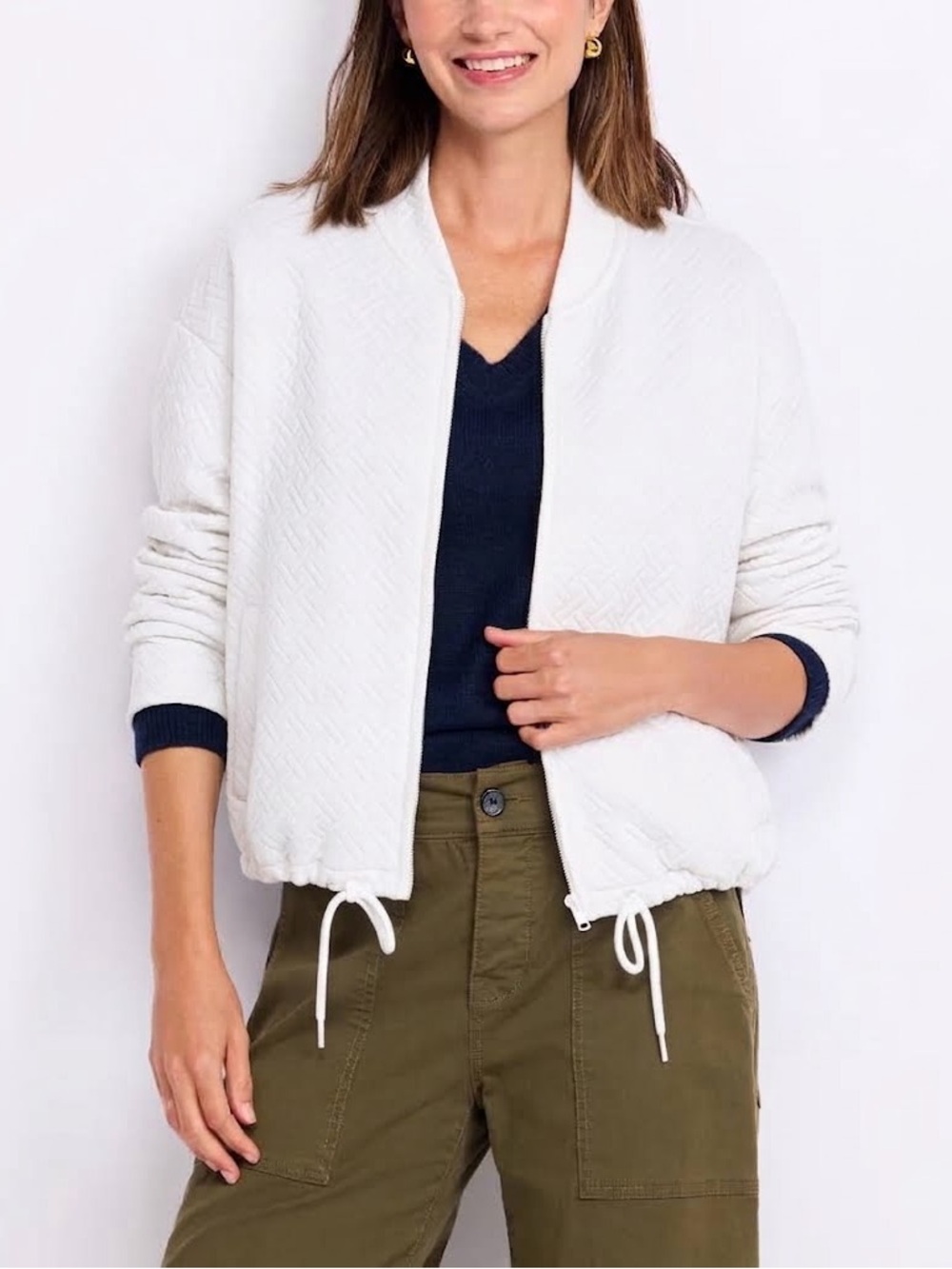 Quilted White Bomber Jacket - Lightweight Women's Layer